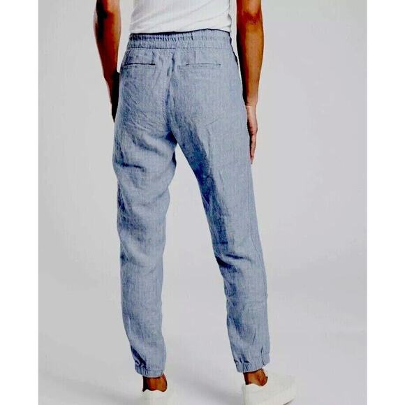 Athleta Chambray Blue Cabo Casual Linen Jogger Pant Tie Waist Front Zip 4 - Picture 2 of 16